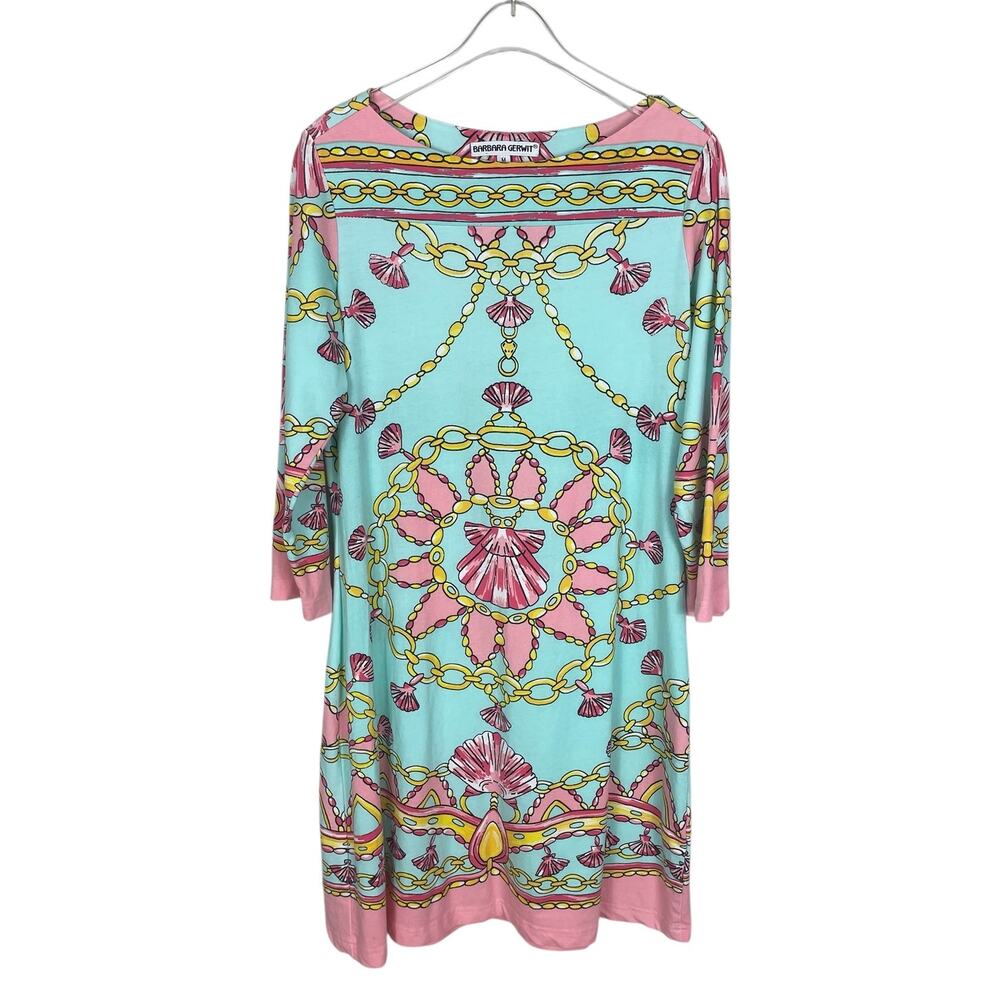Barbara Gerwit Printed Dress Shells Chains Resort Wear Coastal Women's Sz Medium - Picture 2 of 15